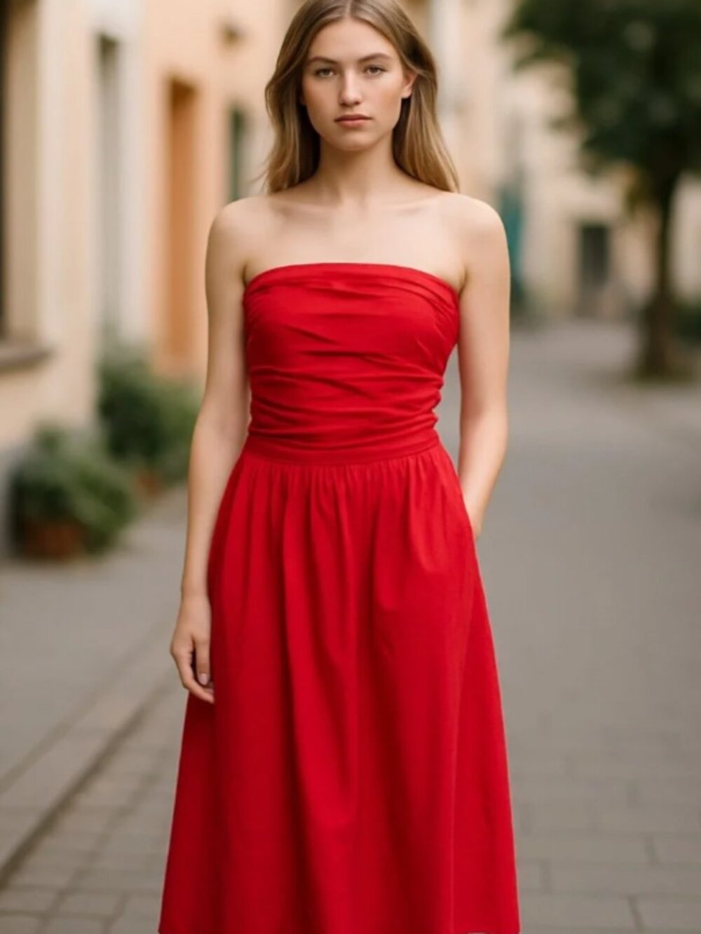 Strapless Red Dress for Women